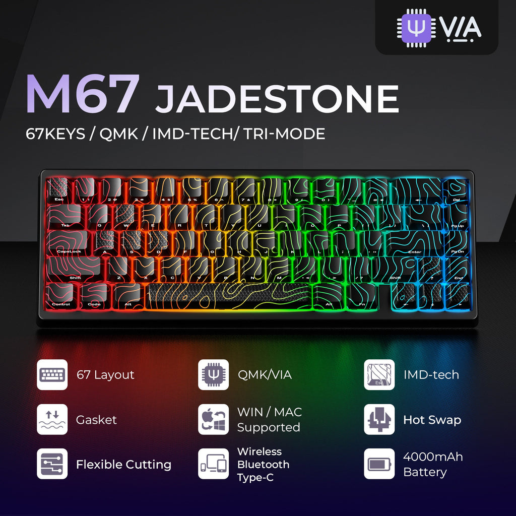 XVX M67 JadeStone VIA Tri-Mode Mechanical Keyboard with IMD-Tech Keycaps (Interstellar Black)